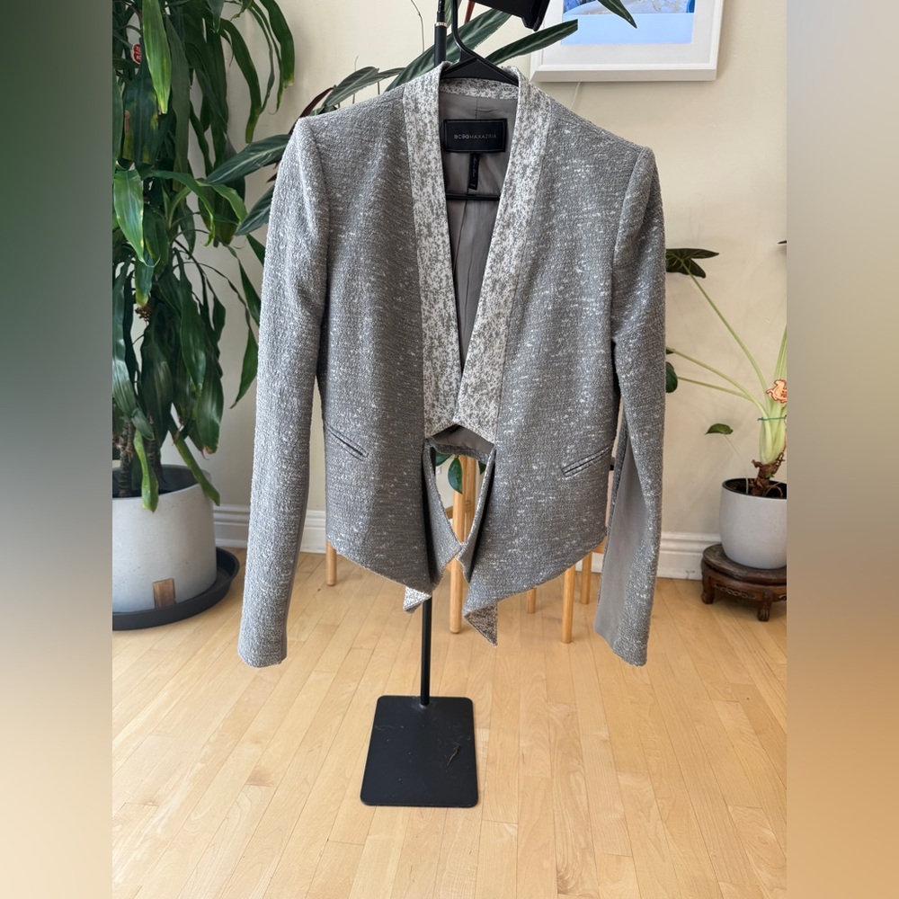 BCBGMaxAzria Grey Sequin Open-Front Blazer